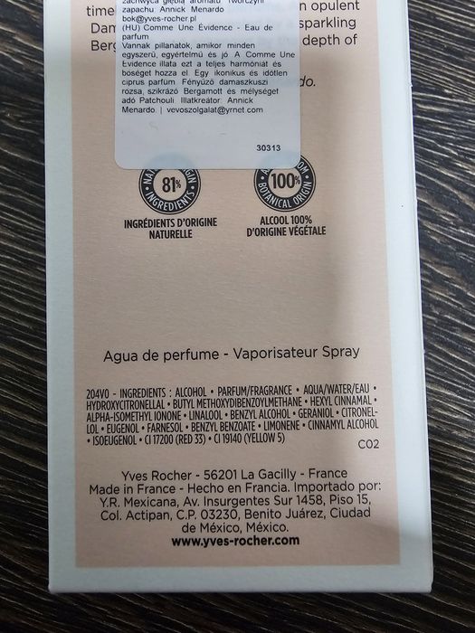 Parfum comme une evidence, yves rocher, 100ml, nou