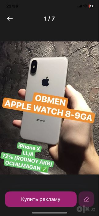iPhone X (naqt yoki obmen)