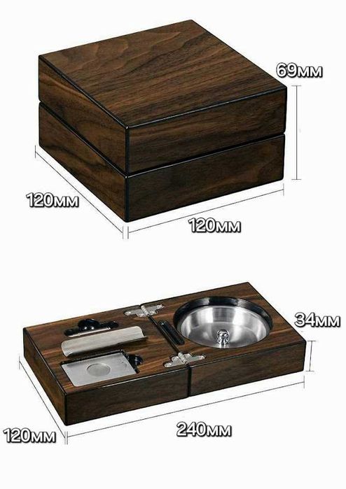 Кедров пепелник със стойка, ножица и пънчър за пури