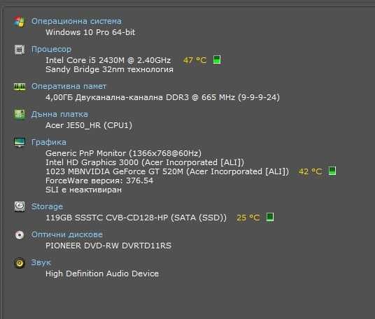 Acer 5750G - 15.6"/i5-2430M/4GB DDR3/128GB SSD/GT-520M 1GB GDDR3/HDMI