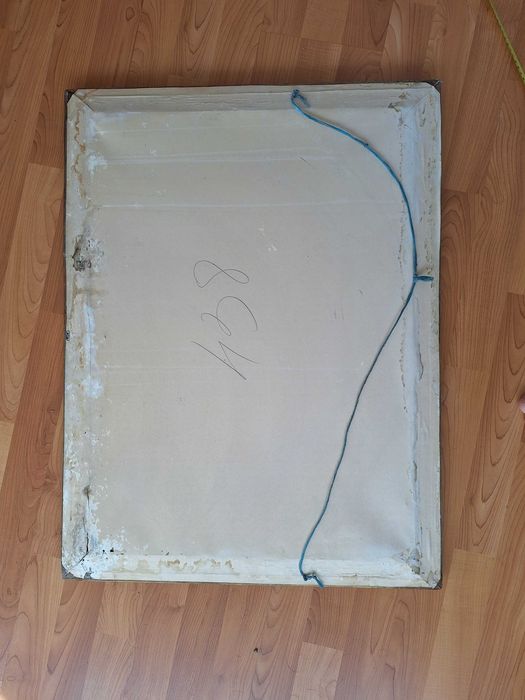 Tablou Vechi de Colectie impresionant „Pescar montan toamna ” – pictor V. Casacu (66.5 x 48 cm), ulei pe panza, rama stuc baroc aurita.