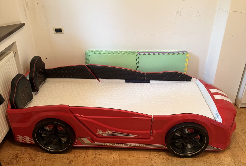 Pat mașină copii Racing Team + saltea