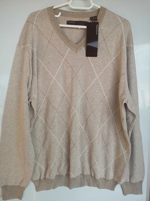 Pulovere casual crem maro marime L, 100% bumbac