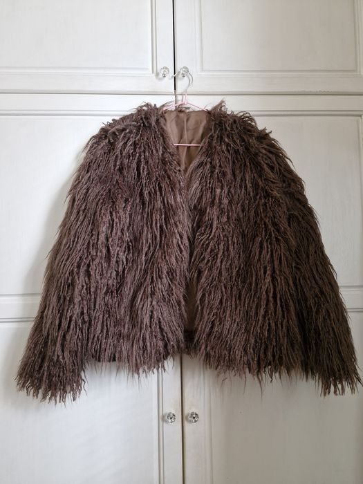 ново дамско палто косъм кафяв