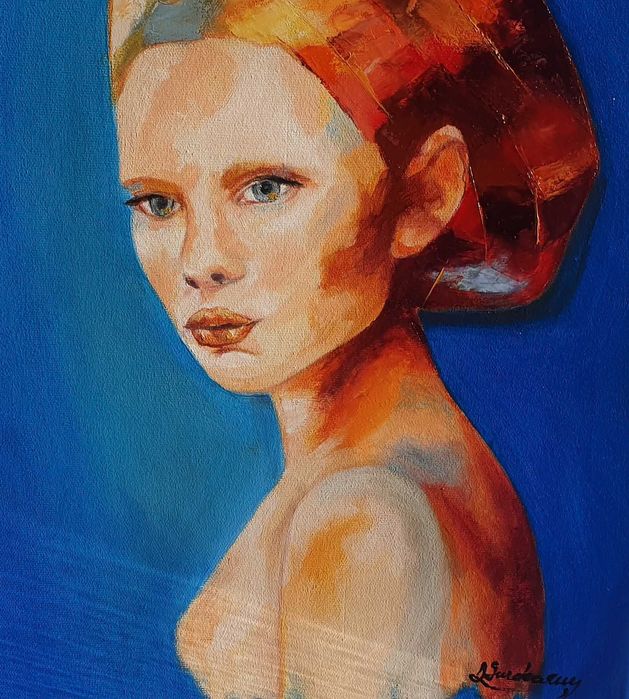 PICTURA ulei, TABLOU modern nou, "Blue eyes", pictor roman consacrat