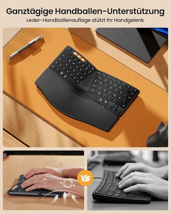 ProtoArc EK04: Безжична Ергономична Клавиатура с 2х Bluetooth и ресивъ