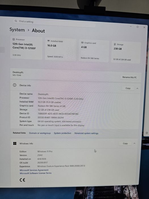 Calculator Intel I3 12100f 16gb Rx 580 4gb performant