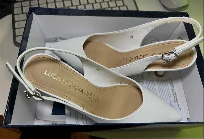 Pantofi Mireasa stiletto slingback femei Luca di Gioia albi din piele