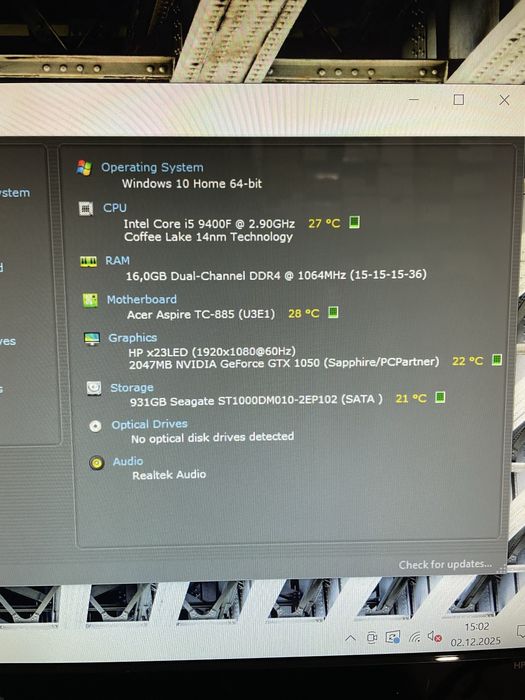 Pc Gaming Acer, i5-9400F,wifi, 16gb ram ,1 tera