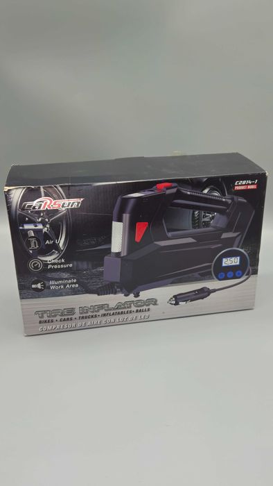 Преносим компресор за гуми CarSun с LED осветление и цифров манометър
