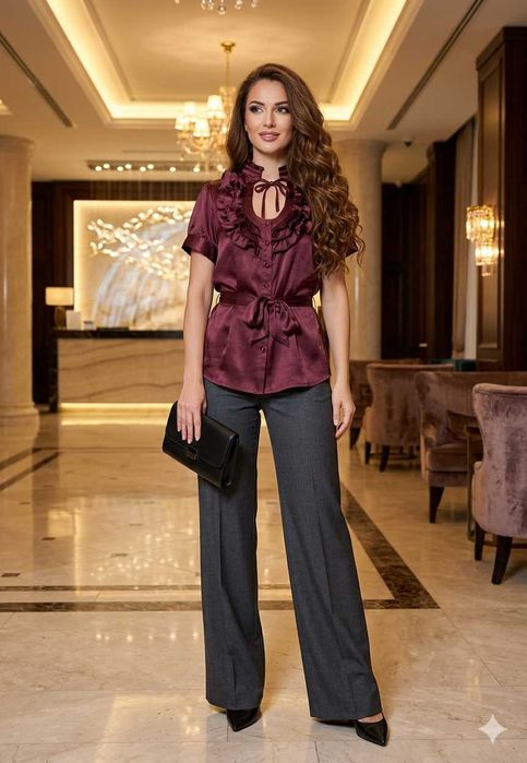 Camasa arhitecturala, matase naturala 100%, burgundy, marimea L