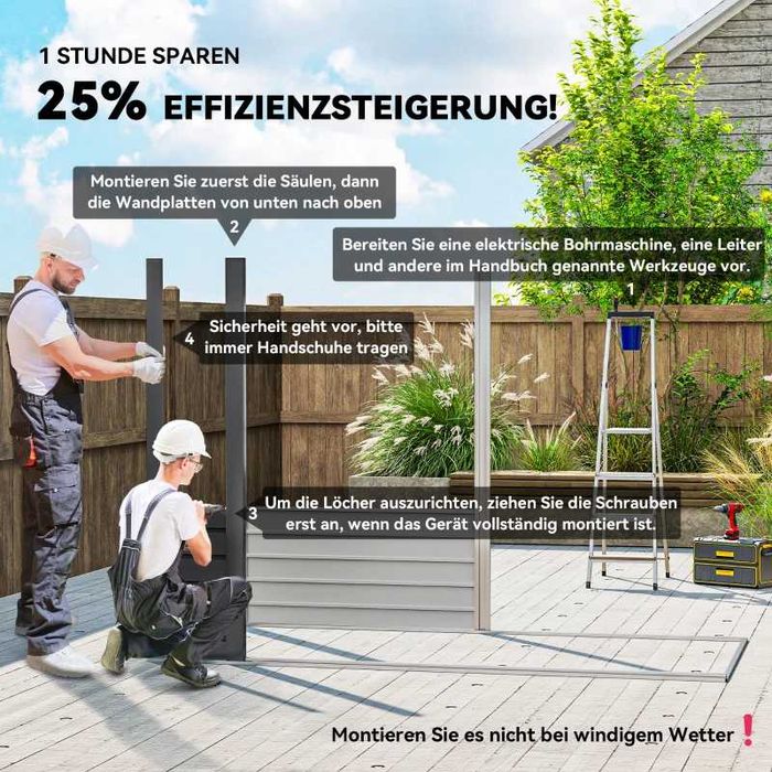 Градински навес от стомана Outsunny, двойни врати 249Шx121Дx166/183Всм