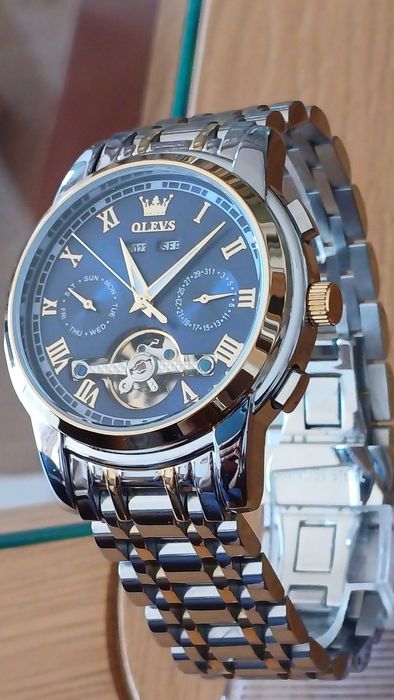Olevs Автоматик, Скелетон,HD Светещ,Календар, Мултифункционален,3 ATM