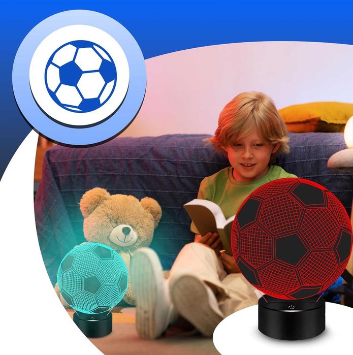 Lampa de veghe 3D LED minge fotbal cu telecomandă 16 culori 17.5x9.5cm