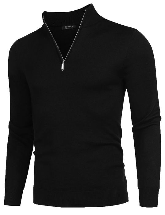 Pulover Barbati Negru 1/4 Zip Elegant Tricotat S*