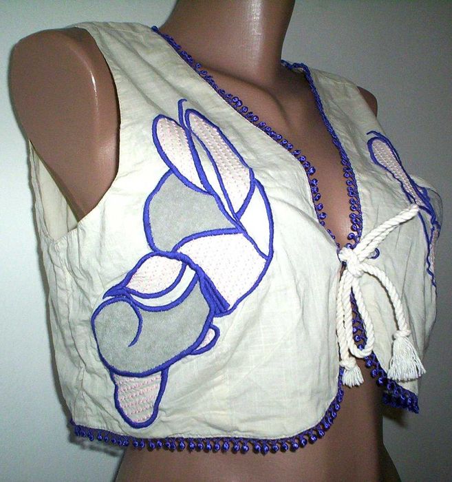 Vestuta Corset Superb stofa neagra dungi Vesta ilic aplicatii colorate