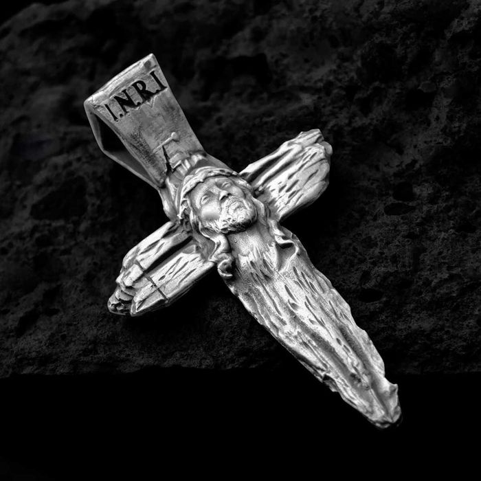 Сребърен кръст с Исус Христос- сребро 925, религиозен медальон за вяра