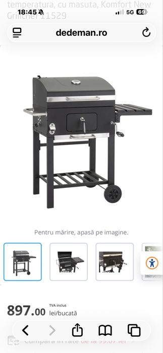 Gratar cu carbuni portabil cu roti din otel