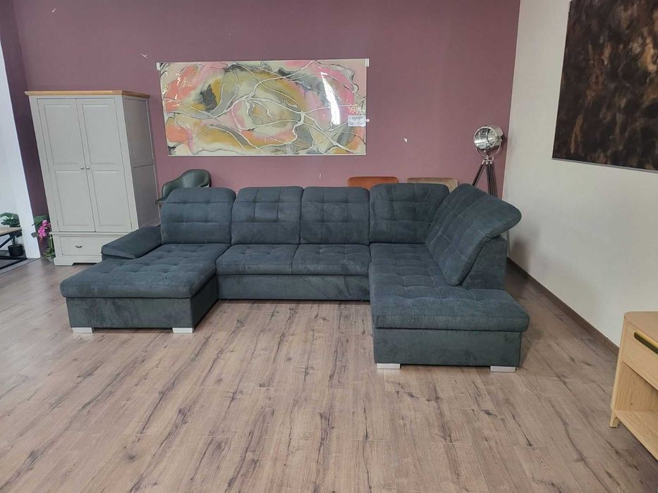 Тъмно сив П - образен ъглов диван Nixon с функция сън