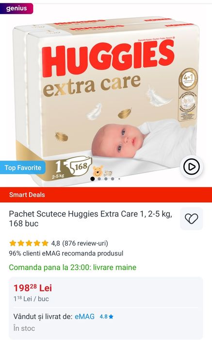 Scutece Huggies Extra Care, mărimea 1 (2-5 kg)