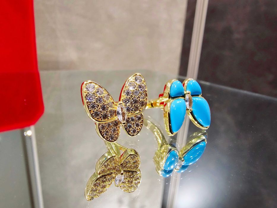 Van Cleef & Arpels VCA Gold Turquoise Two Butterfly Дамски Пръстен