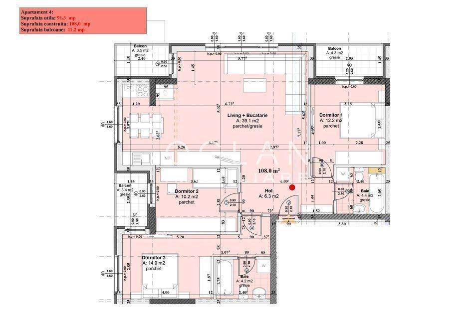 Apartament 4 camere 91 mp utili, 3 balcoane , Str. Doamna Stanca