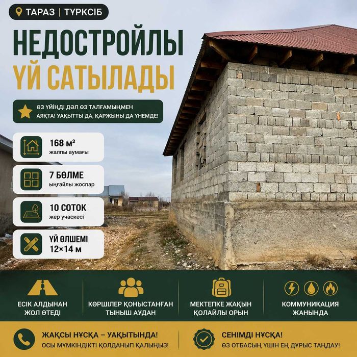 Недостроенный дом Тараз | 12×14 м | Экономия на строительстве