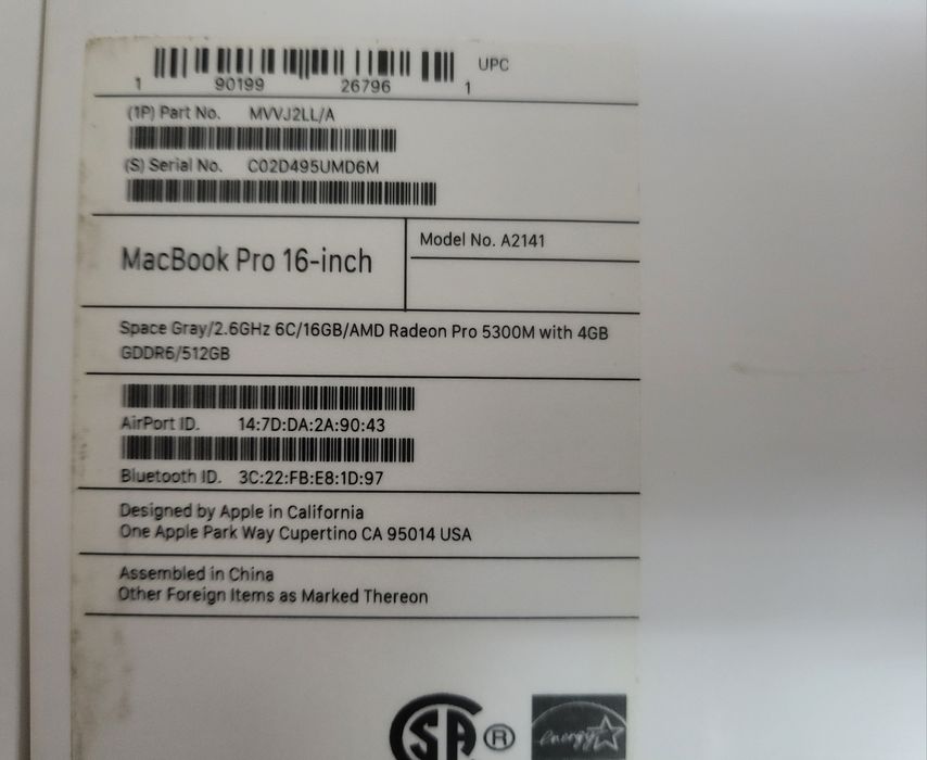 MacBook Pro 16" 2019 A2141
