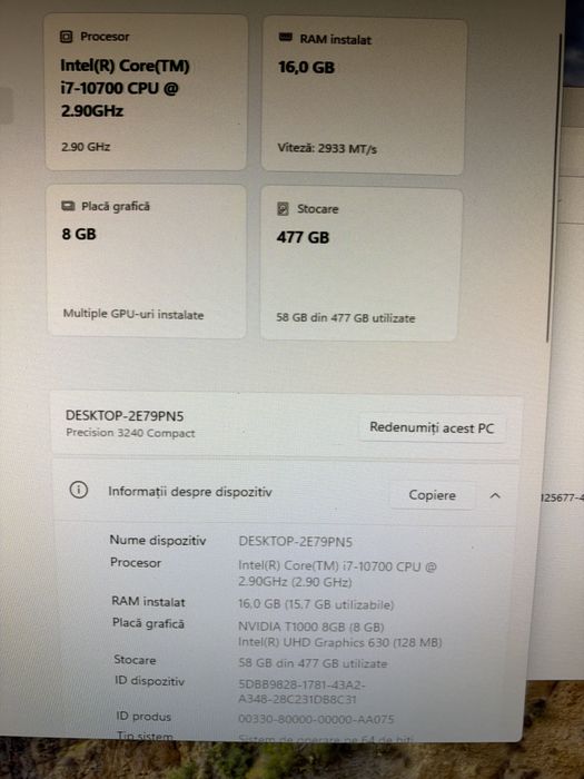 MiniPC Dell Precision 3240 i7 10gen 16g 512g nvme nVidia 8g