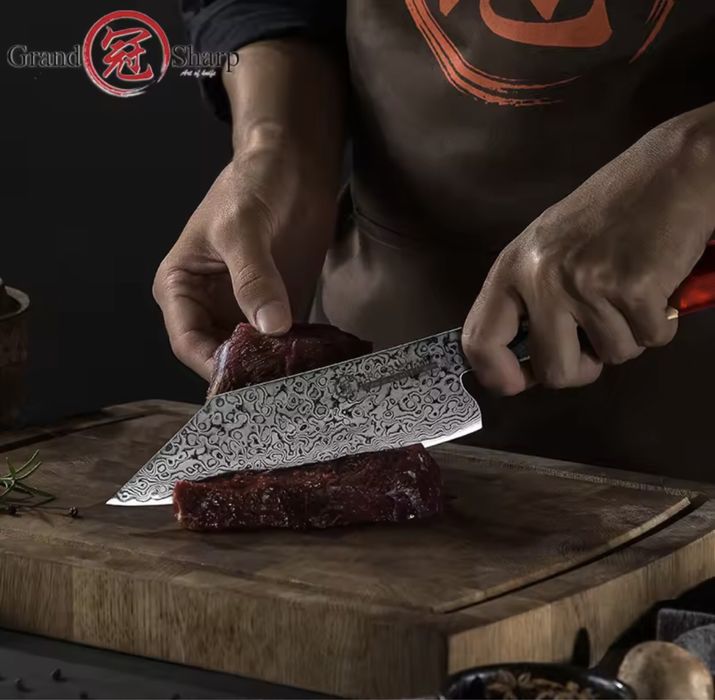 Професионален  Нож Сантоку (Santoku) - Японска дамаска стомана + Опция  Гравиране на Надпис