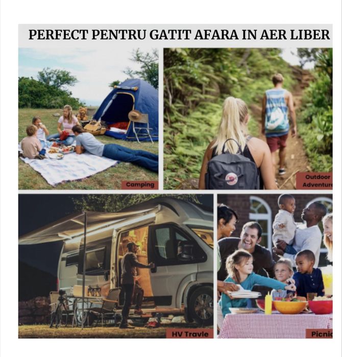 Aragaz Camping Portabil aprindere automata cu 2 rezerve butelie ideal pentru drumetii camping gratar pescuit
