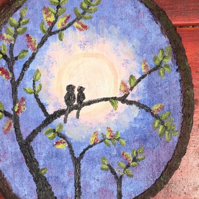 pictura tempera pe lemn butuc