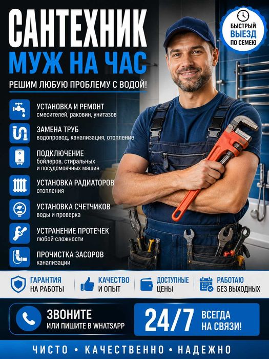 Сантехник | Муж на час | Устранение протечек, замена смесителей, труб.