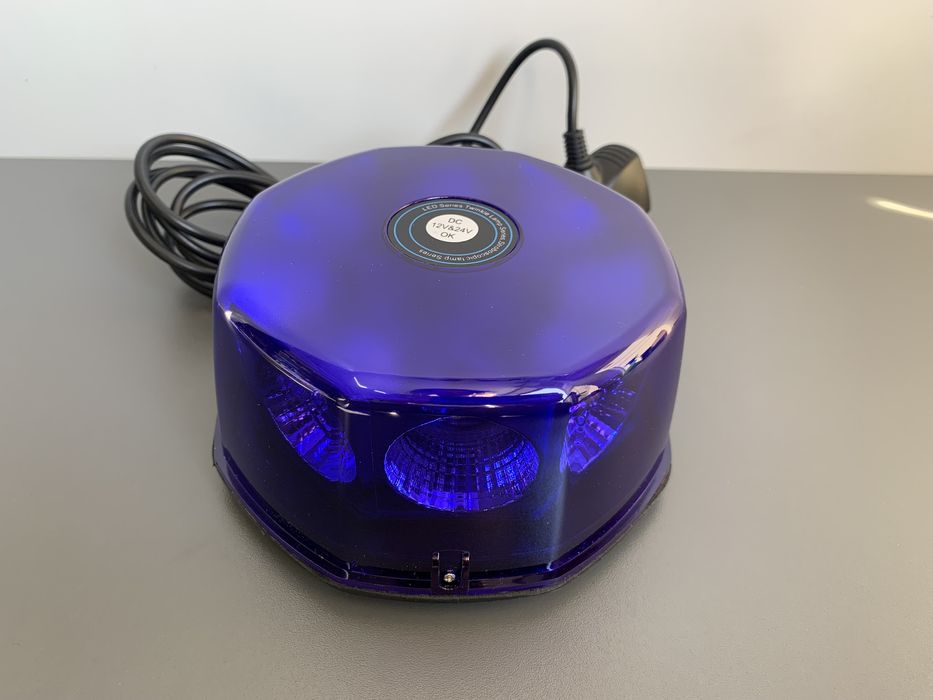 Girofar auto rotund plat cu LED, albastru - 12V/24V