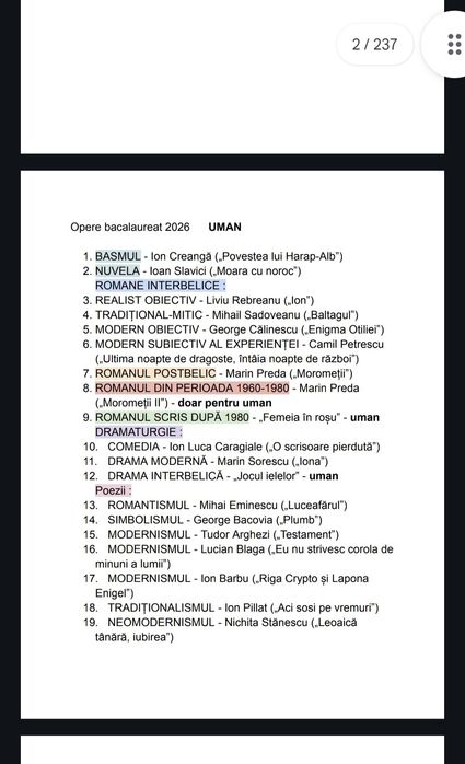 Materiale complete bacalaureat română