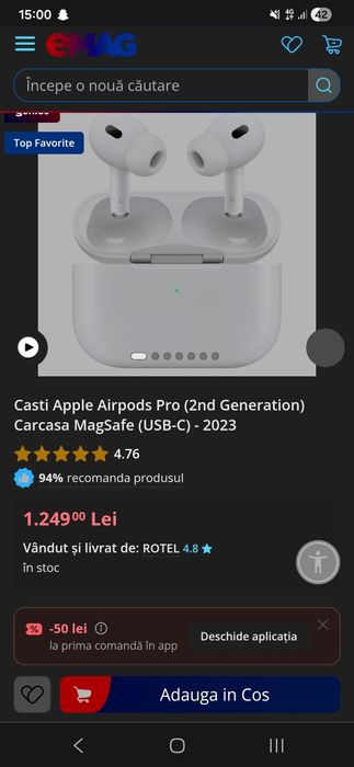Casti Apple Airpods Pro (2nd Generation) Carcasa MagSafe (USB-C) - 202