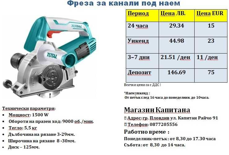 Фреза за канали под наем