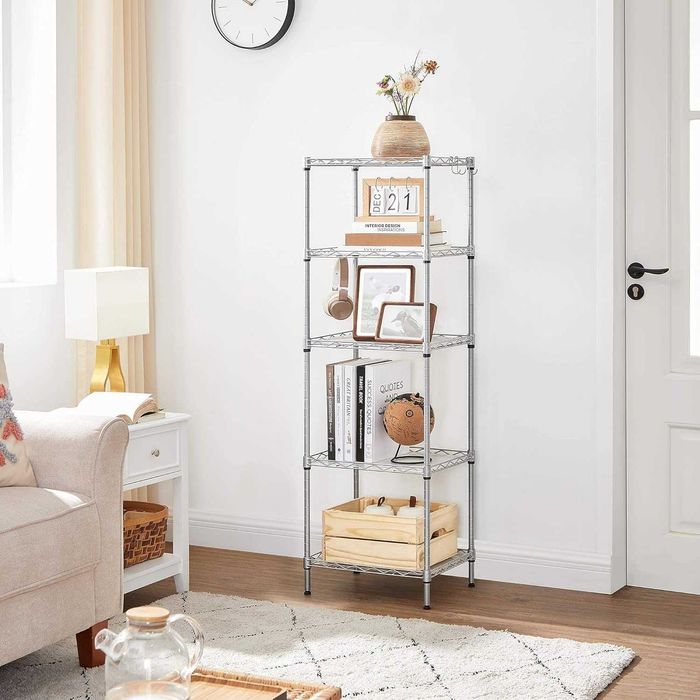 Etajera metalica, rafturi reglabile si carlige, Songmics, 30×40×121 cm