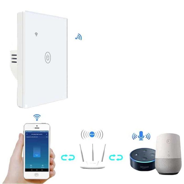 WiFi ключ за осветление единичен без нулa черен-бял smartlife, tuya