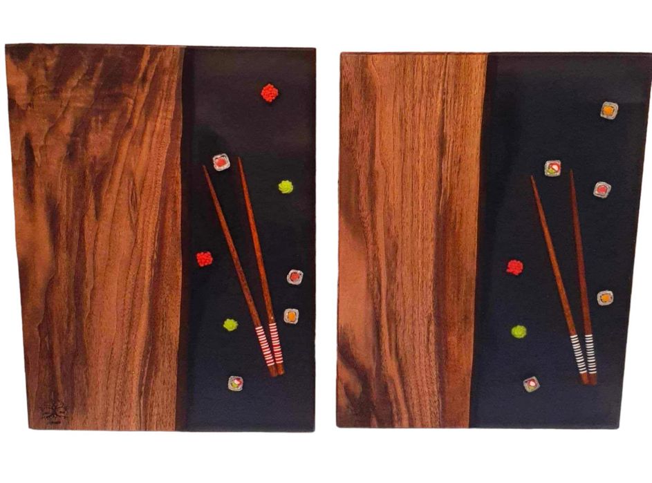 Дъска за сервиране от епоксидна смола и дърво