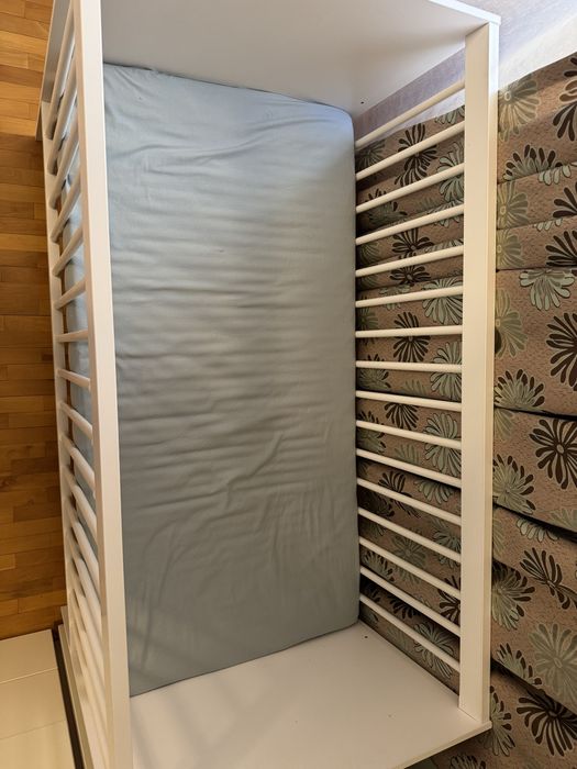 Patut din lemn copii si bebelusi KLUPS+ saltea IKEA nou nefolosit