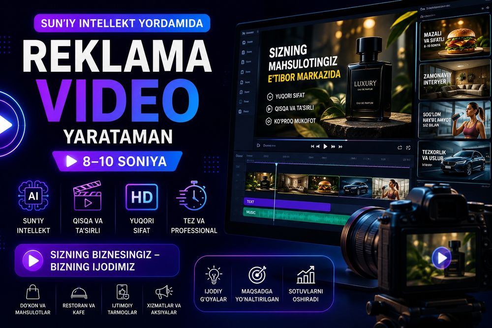 Sun'iy intellekt yordamida reklama video tayyorlash (8–10 soniya)