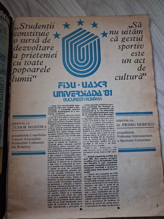 Revista Fotbal Universiada ’81 cu Nadia Comăneci pe copertă – raritate 1981