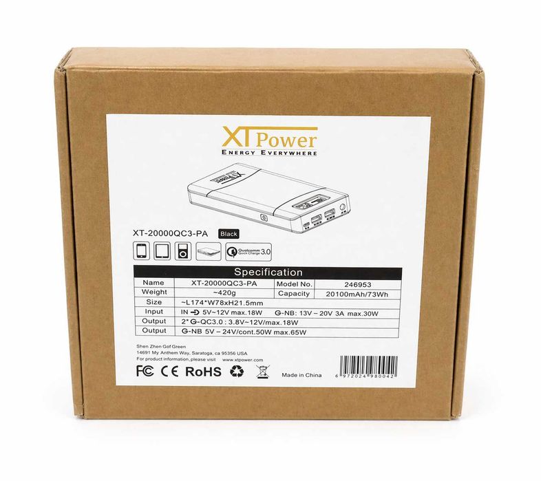 Външна батерия за зареждане на лаптоп XT-20000QC3 20100mAh 5V 65W Power Bank Бързо зарядно