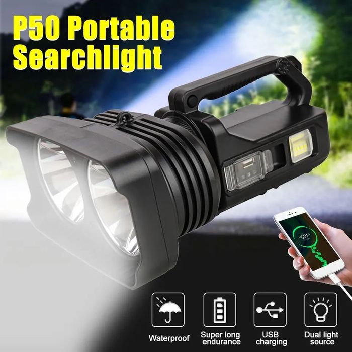 Lanterna dubla LED XHP50 cu Trepied, Lumina Calda si Rece, LED Lateral