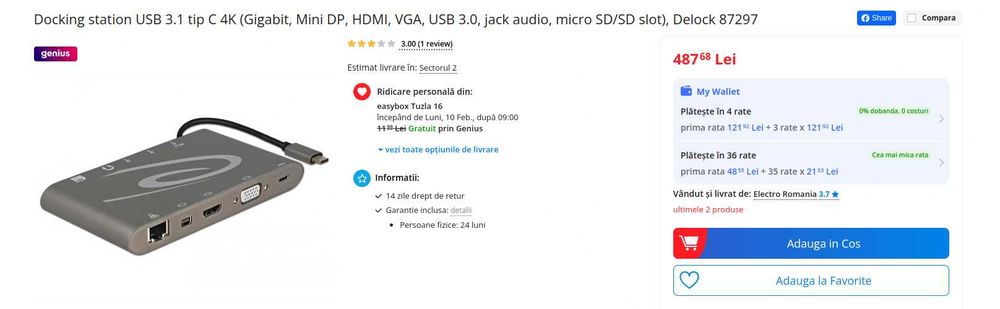 Adaptor docking USB (Gigabit,miniDP,miniHDMI,VGA,USB3.0,audio,microSD)