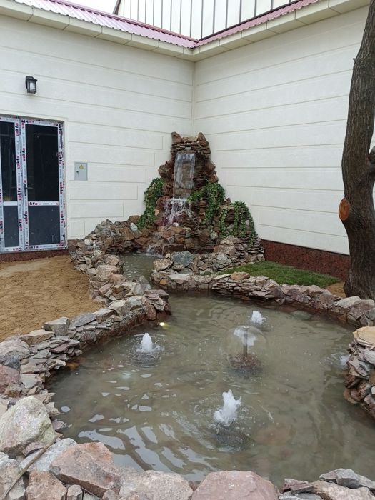 Ландшафтный дизайн,декоративная штукатурка,водопад,эскиз,фонтан,барель