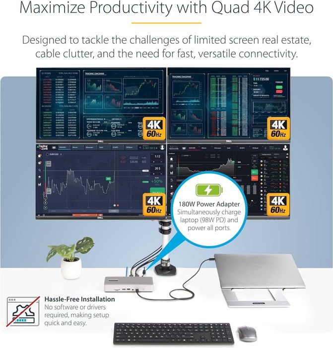 StarTech.com Thunderbolt 4 Мултидисплейна докинг станция,2x HDMI/2x DP