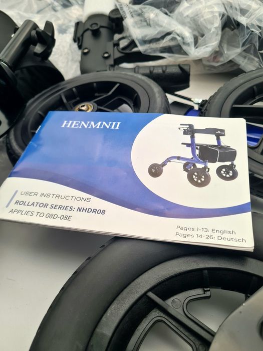 Henmnii Rollator pliabil cu 4 roți, scaun și geantă