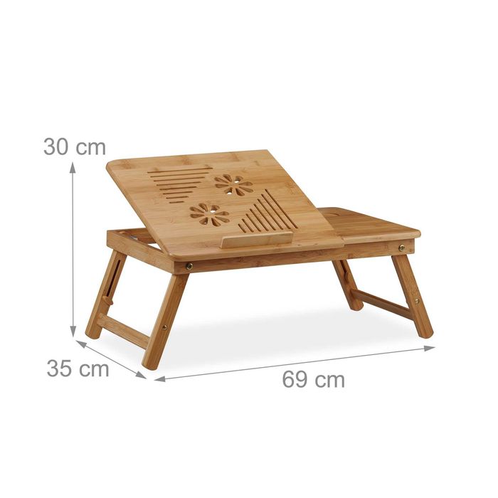 Masa laptop bambus inaltime reglabila ventilatie suport pahare sertar